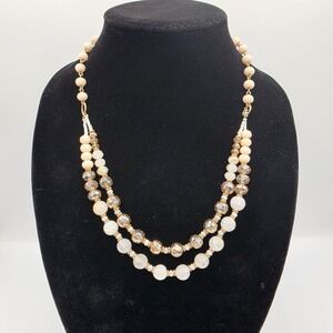 Womens Gold Tone Chain Two Strand Rhinestone Pendant Beaded Necklace Chic 22"